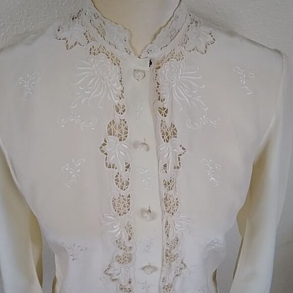 Vintage 50s,60s, Geony 100% SILK Embroidered BLOUSE Size Small 34 - Picture 8 of 14